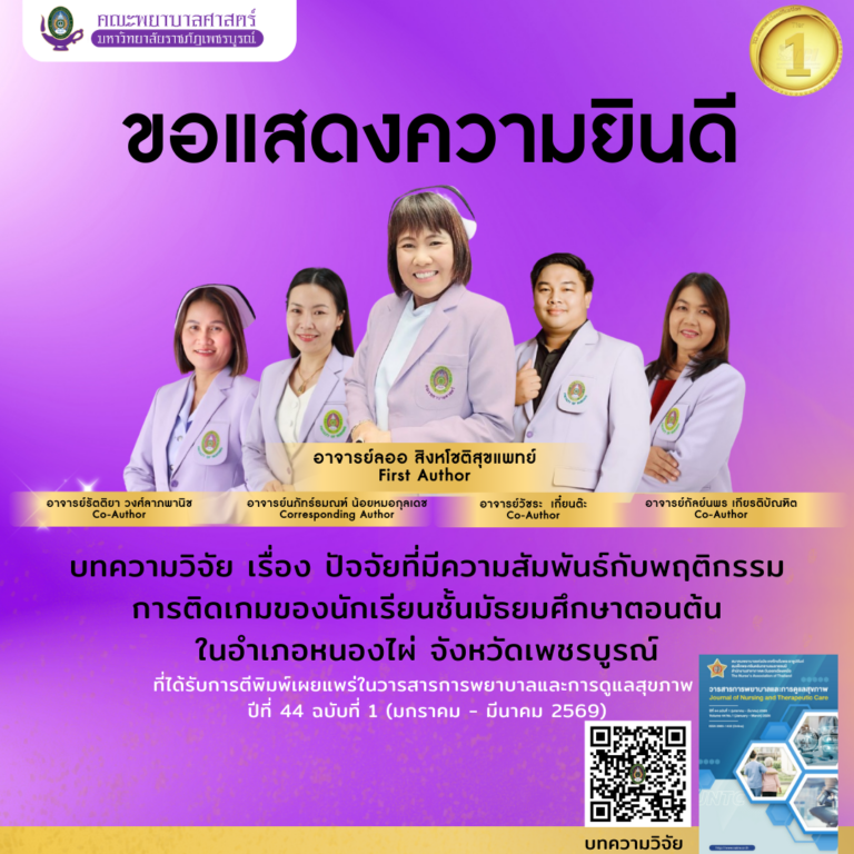 ปัจจัยที่มีความสัมพันธ์กับพฤติกรรมการติดเกมของนักเรียนชั้นมัธยมศึกษาตอนต้นในอําเภอหนองไผ่ จังหวัดเพชรบูรณ์